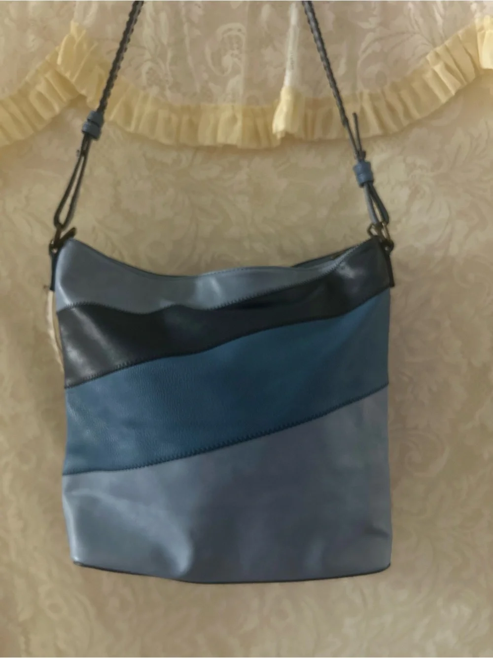 Desigual Blue Patchwork Shoulder Bag with Geometric Embroidery - Picture 2 of 6